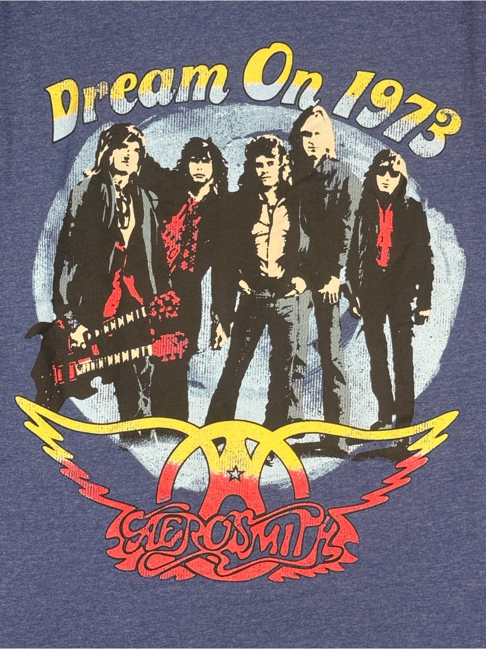Aerosmith Dream On 1973 Blue Cotton Blend Graphic T-shirt Medium PTP 19”